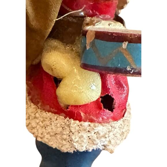 Vintage Paper Mache Santa Claus Figure Trim Jolly Old St Nick Holding A Drum - Picture 7 of 8